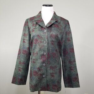 New Y2K English Rose Womens 12 Top Floral Light Jacket Herringbone Cottagecore